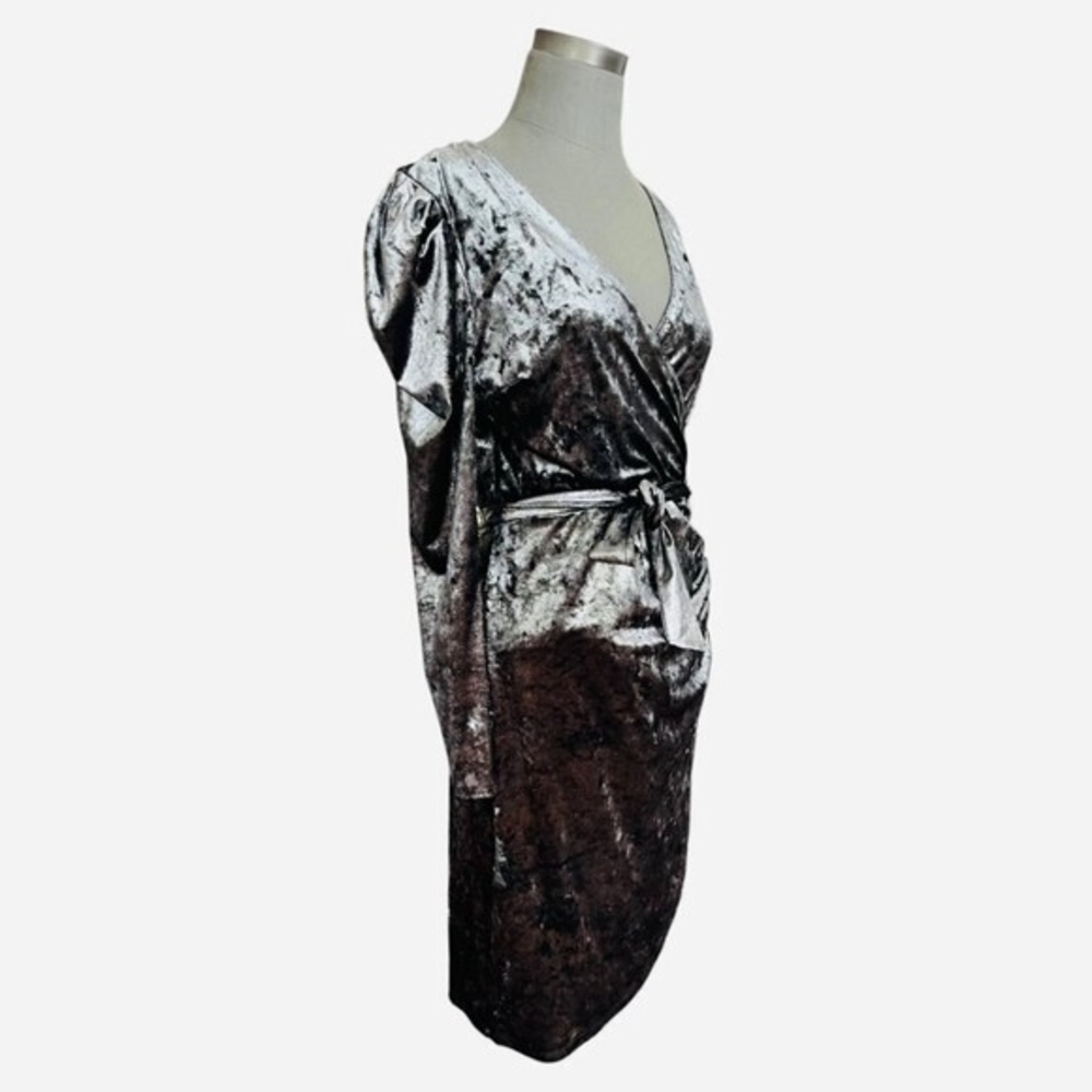 INC International Concepts Silver Velvet Wrap Dress M Puffed Sleeve Lined NWT - Picture 7 of 11